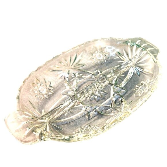 Anchor Hocking Star Of David Clear Glass Divided Oval Relish Nut Dish Vintage El - Picture 1 of 8